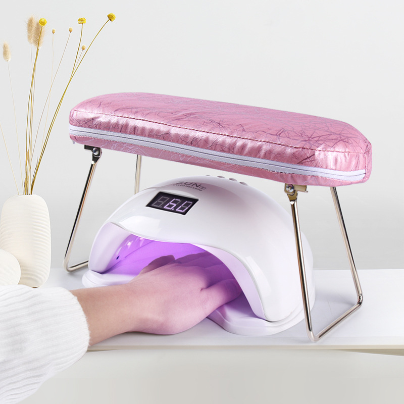 Almohada de mano para manicura transfronteriza, almohada de mano de escritorio tipo soporte plegable alto, almohada de mano de cuero suave para decoración de uñas.