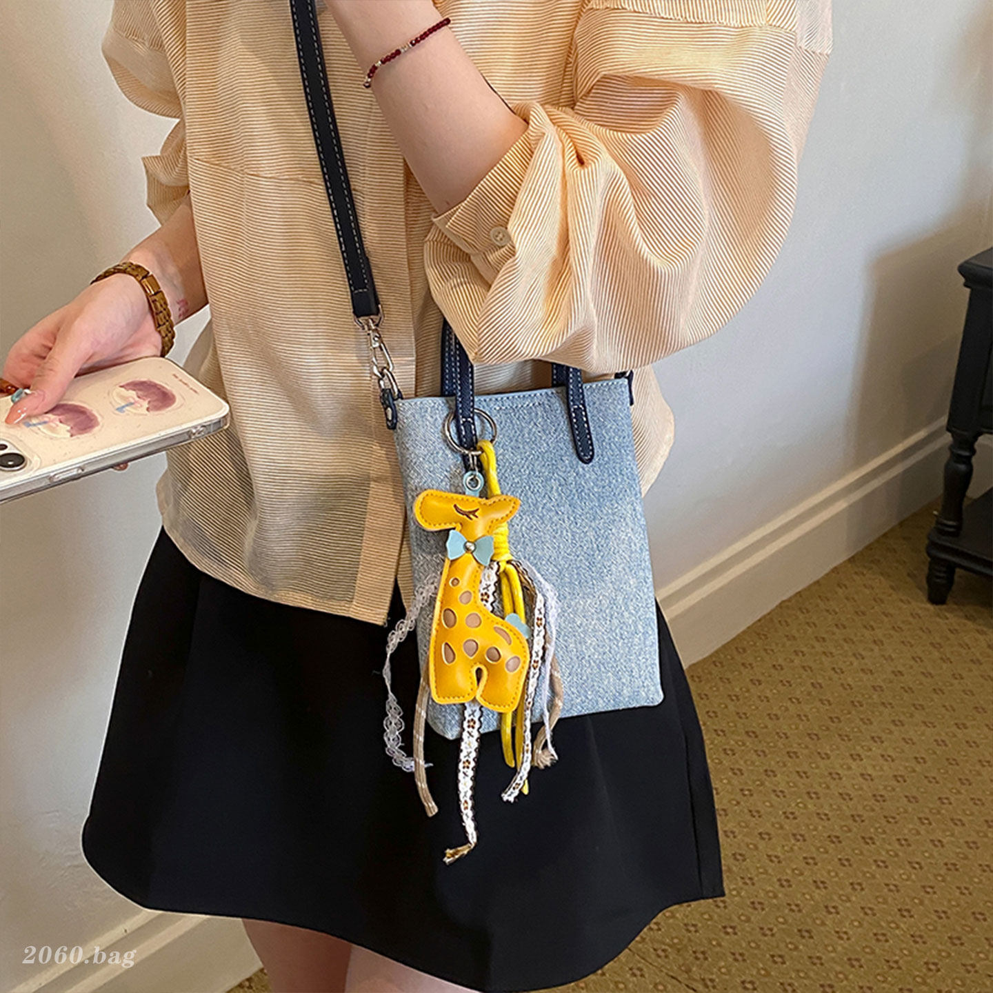 2026 bolso de cubo de empalme bolso de mujer mini hombro de hombro de viaje de hombro de nuevo jeans coreanos
