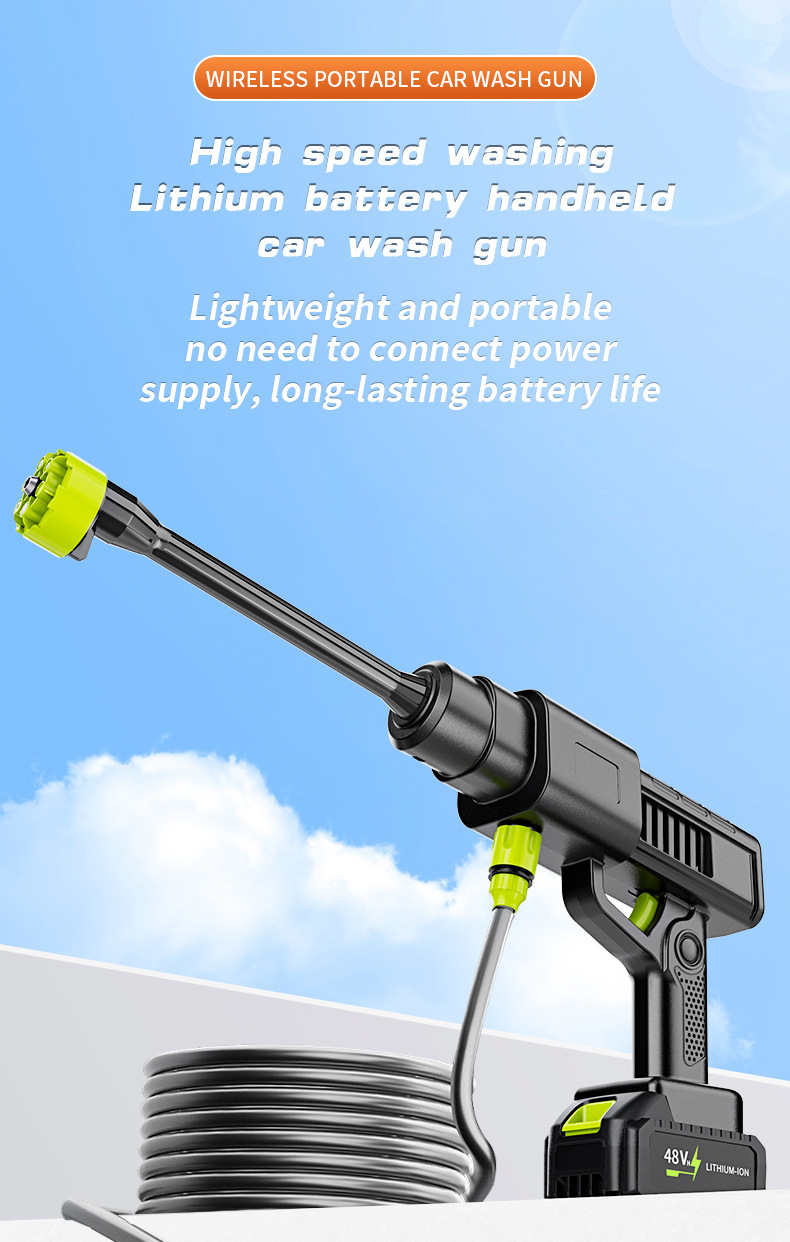 Cross-Border Wireless High-Pressure Water Gun Manufacturer Wholesale Lithium Battery Car Wash Garden Watering Lithium Battery High-Pressure Water Gun