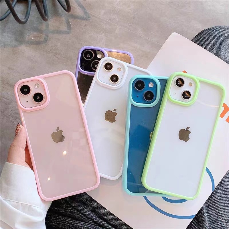 iPhone 15pro Phone Case Hard Bottom Drop Glue Macaron Color Edge Diy Groove iPhone14 Phone Case