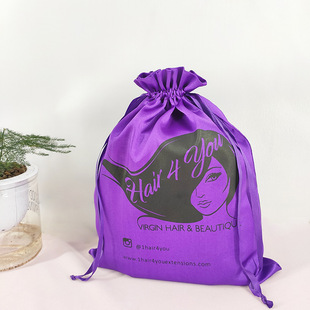 Purple Satin Wig Bundle Pocket Straight Supply Smooth Silk Underwear Bag Dance Shoes Drawstring Bag Cosmetic Giveaway Bag