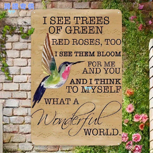 What a Wonderful World Hummingbird Roses Metal Wall Art 12X