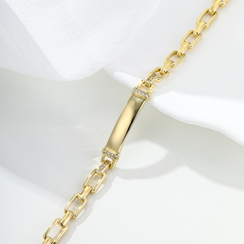 Pulsera Hueca con Placa Cuadrada de Aleación de Cobre, Galvanizada, para Mujer image 5
