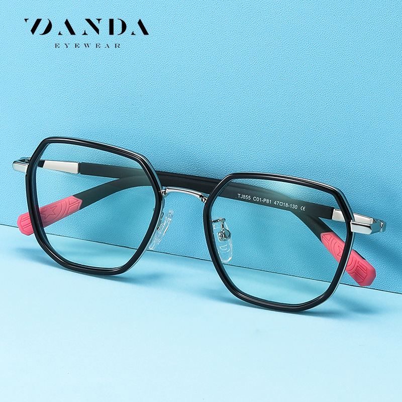 Nuevos niños gafas marco de moda multilateral color caramelo gafas lisas TJ855 ultra ligero TR de dos colores anti-azul gafas de luz