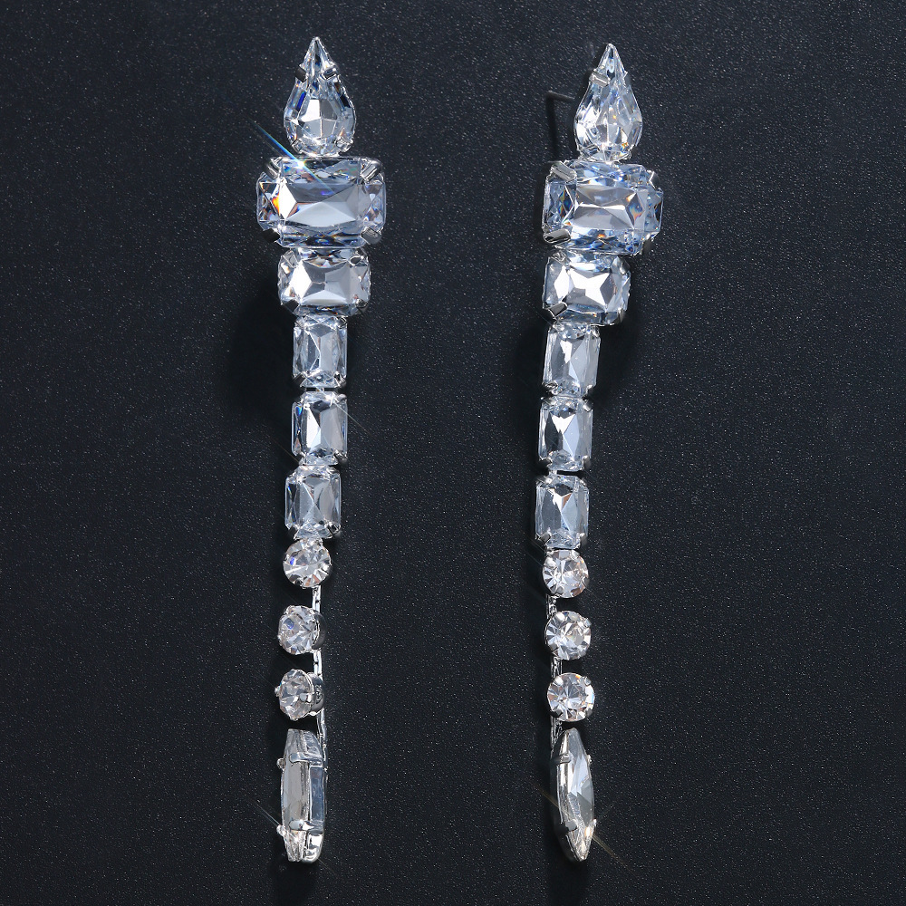Daily, Festival Occasion Alloy Material Retro Square Water Droplets Alloy Rhinestone Drop Earrings