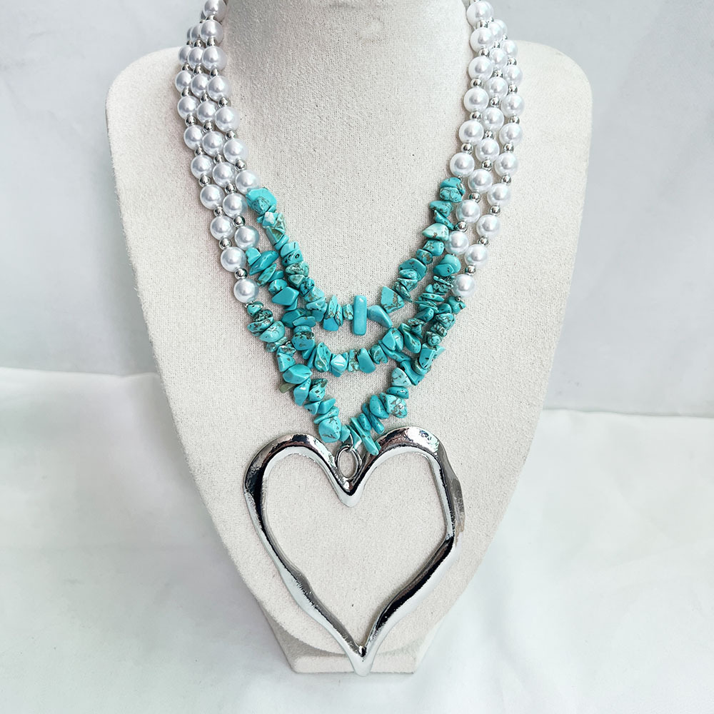 85g Weight Alloy Pendant Material Three Layer Necklace Classification Imitation Pearl Chain Material Beaded Chain Chain Type 1 Piece Quantity Casual, Party Occasion Imitation Pearl, Alloy Material Heart Shape Pattern Unisex Gender Exaggerated, Streetwear Style Exaggerated Streetwear Heart Shape Imitation Pearl Alloy Beaded Chain Statement Necklaces Wholesale 19