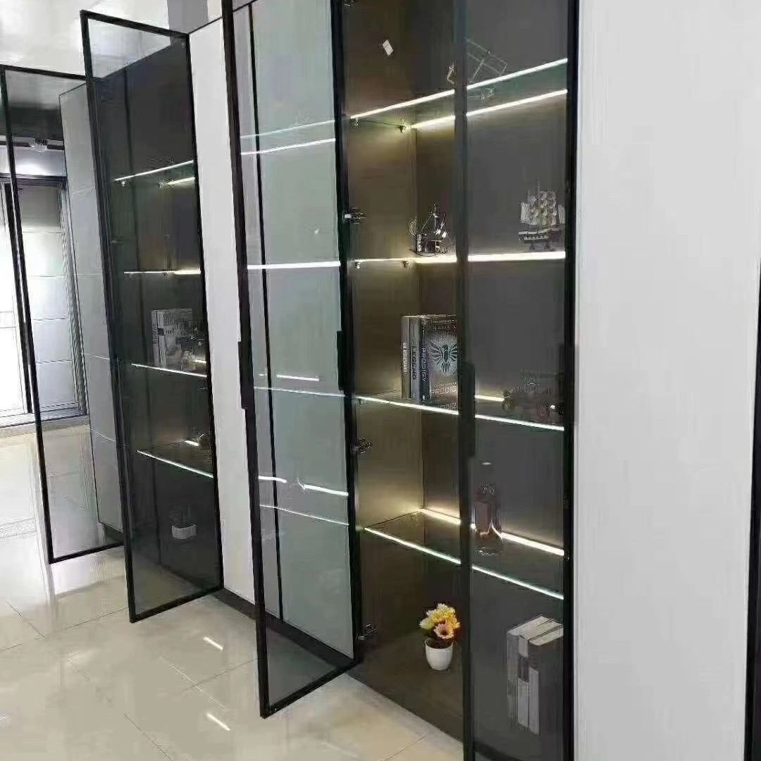 极窄酒柜衣柜餐边柜书柜展柜平开钢化玻璃柜门工厂直售