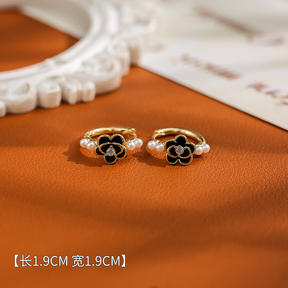 Black fashionable elegant universal mountain tea, earrings, high-quality style