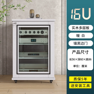 cabinet equipment cabinet with U bar – Electric car big tripod - warm-white-16u-inlaid-black-door-solid-wood-multi-layer-board