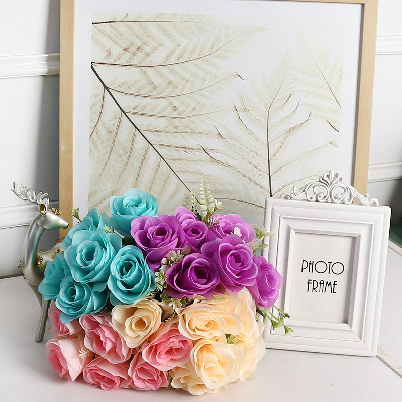 Flor artificial rosa 6 tenedores 6 cabezas flor falsa muebles para el hogar ins accesorios de fotografía de boda flor decorativa de alta gama