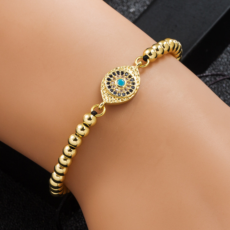 Copper Gold-plated Micro Inlaid Zircon Devil's Eye Adjustable Bracelet display picture 6