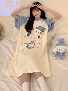 2025 New Pajamas for Women Summer Short-Sleeved Nightgown Long Cute Cartoon Pregnant Women Internet Celebrity Style Outer Wear Home Wholesale