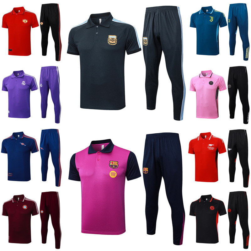2526 Lapel Polo Shirt Football Training Suit Loose Warm-Up Running Short-Sleeved Pants Adult Suit Can Be Taken Apart