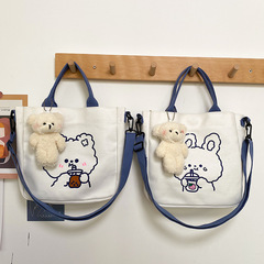 Korean ins tote bag cartoon soft cute bear canvas shoulder bag Japanese Harajuku chic student crossbody bag for women