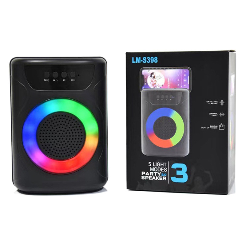 LM-S398 altavoz Bluetooth portátil retráctil de 3 pulgadas, alta potencia con luces LED rítmicas
