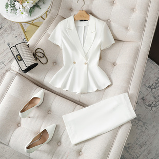 Black Short-sleeved Suit Jacket Women's Thin Summer Temperament Professional suit Hotel Front Desk Work Clothes Suit Dress