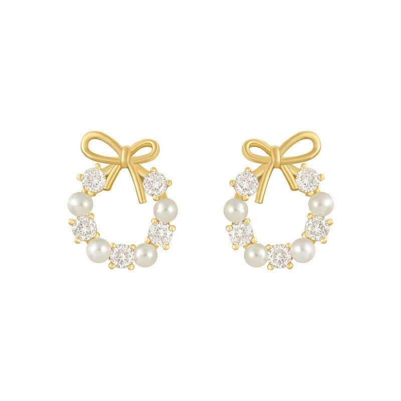 Small universal earrings with bow, internet celebrity