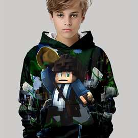 欧美跨进网布新款我的世界时尚印花男童卫衣3D数码打印宽松套头衫