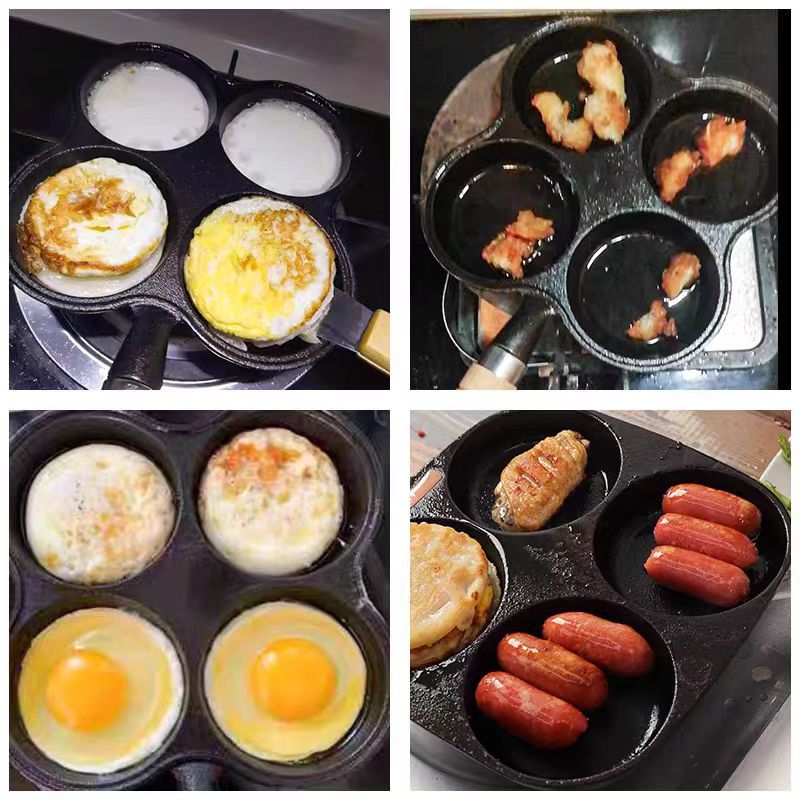 Huevos fritos de hierro de cuatro agujeros para profundizar la máquina de hamburguesas de huevos molde de desayuno antiadherente pan de frito de huevos artefacto
