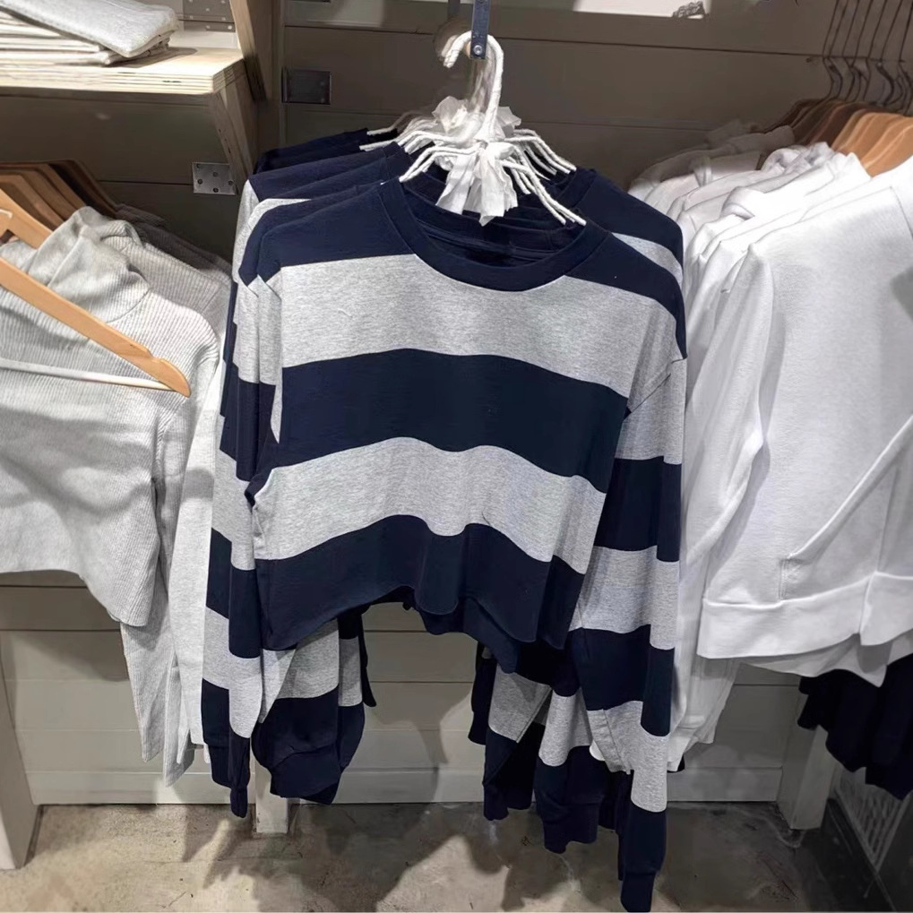 Bm Style American Retro Round Neck Stripesd Long-Sleeved Sweatshirt Women's Preppy Style Short Curled Loose Jacket Ins Trend