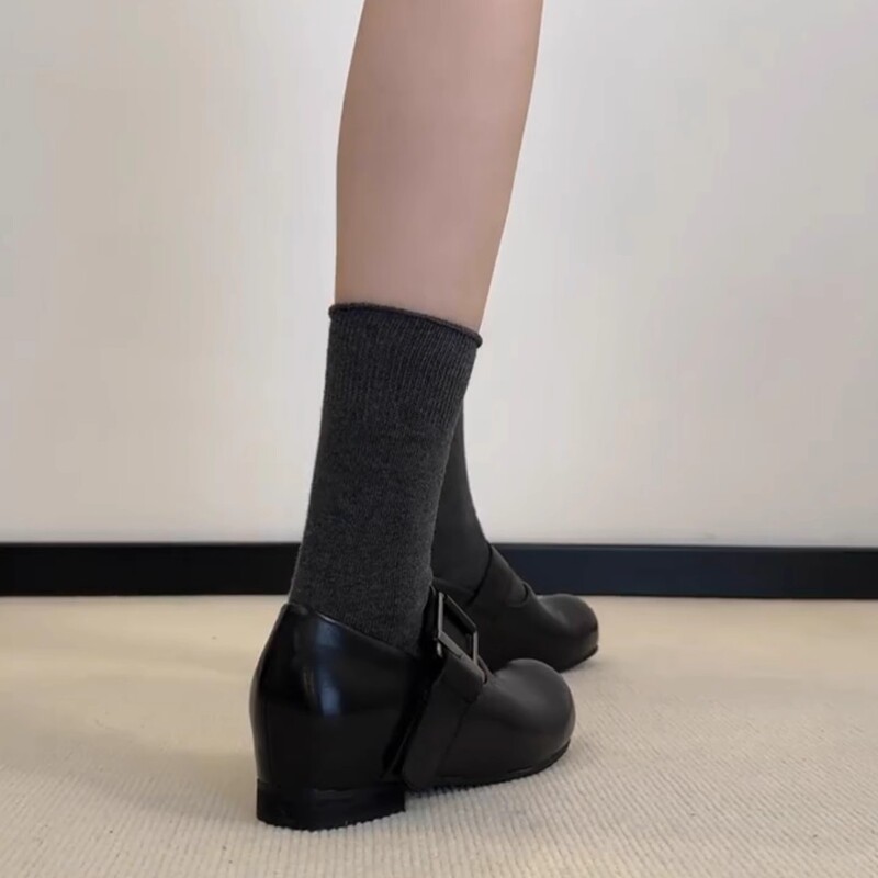羊皮版~小众内增高芒果头一字带玛丽珍鞋女复古风软皮配裙子单鞋|undefined