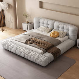 现代简约科技布艺床1.5米磨砂布云朵双人床1.8米主卧意式软包婚床