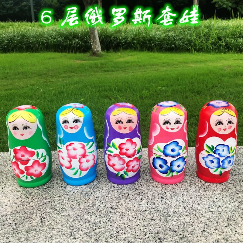 俄罗斯套娃6层手绘旅游景区工艺品俄罗斯特色木制摆件玩具装饰品|undefined