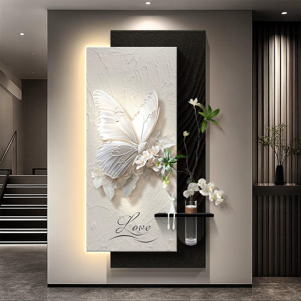 Modern Minimalist Butterfly Entrance Decorative Painting Black and White Gray Corridor Aisle Hanging Painting High-End Hydroponic Green Plant Wall Lamp Painting