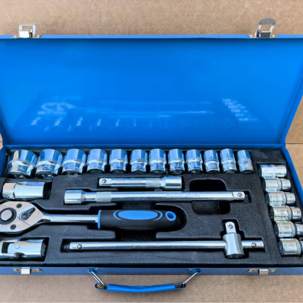 Caja de hierro de 24 piezas, caja de reparación de hierro de turbina de vapor, destornillador combinado F-barre deslizante, manguito de trinquete, electroforesis de fosfato especular