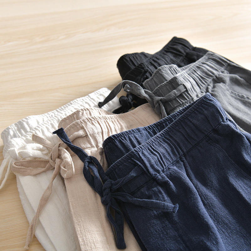 Tejido de tecnología DuPont! ¡Ramio natural! Comercio exterior verano transpirable algodón lino cintura elástica pantalones casuales rectos hombres