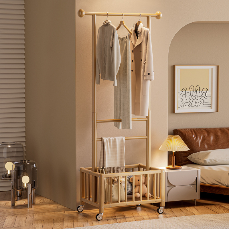 Percha de madera sólida para almacenar percha de piso integrada percha de ropa para dormitorio percha de ropa móvil percha de ropa doméstica percha de ropa