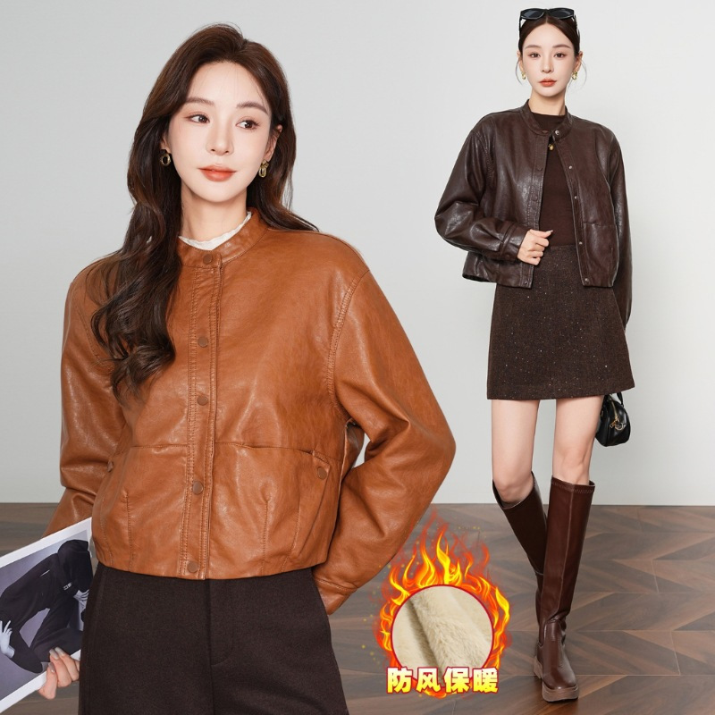 Sheepskin Genuine Leather Jacket for Women 2025 Winter Short Loose Motorcycle Jacket Fleece-Lined Warm Jacket Windbreaker