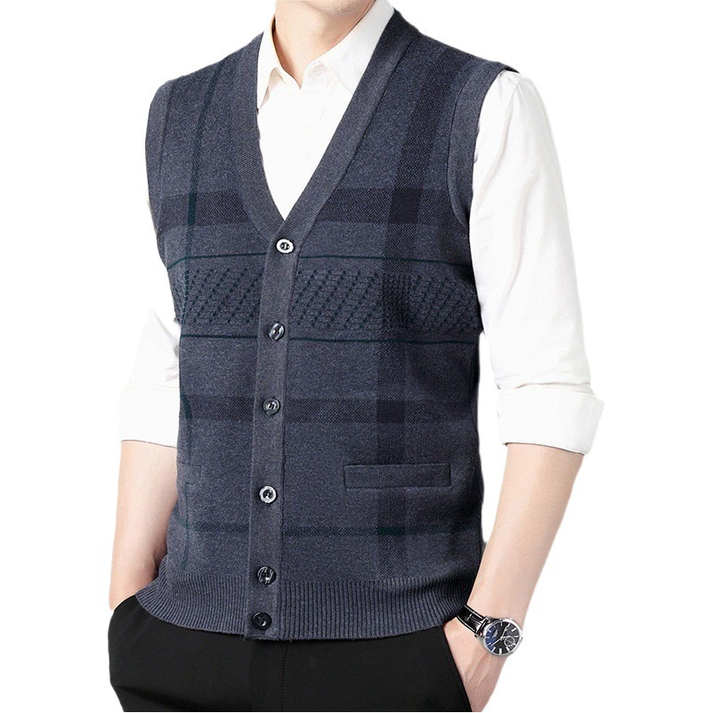 Свитер-жилет для папы, Мужской осенне-зимний теплый жилет без рукавов, вязаный кардиган для среднего и пожилого возраста, жилет, костюм дедушки