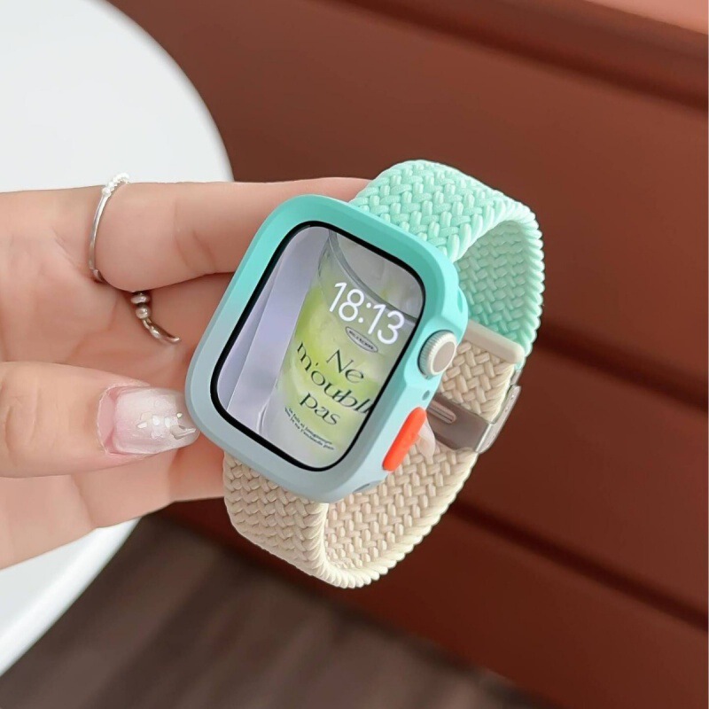 Color-Blocked Buckle Woven Nylon Watch Strap Suitable for Apple S10 Watch S11 iWatch 9Th Generation Apple Watch 8Se
