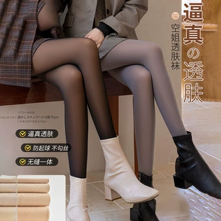 跨境秋冬打底裤女黑透肤光腿袜加绒高腰一体裤透肤连裤袜大码批发