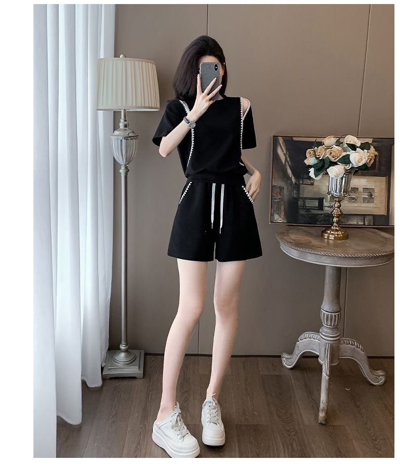 Warm Maple Black Sports Casual Suit Women, Summer 2026 New Style, Youthful Stylish, Petite And Plus Size Shorts For_ecoleips.com