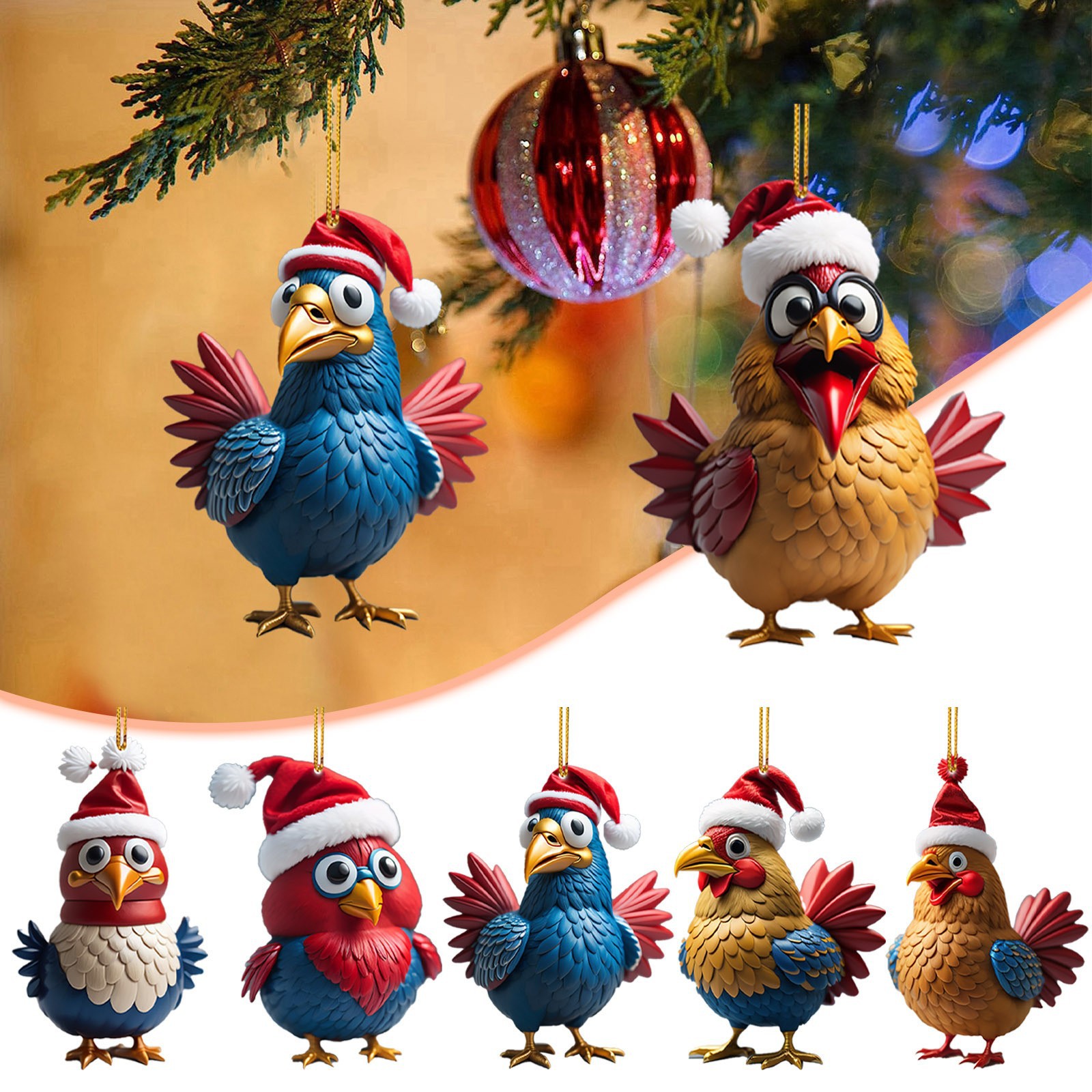 Christmas Creative Animal Chicken Rooster Series Pendant Christmas Tree Pendant Acrylic Hang Decorations display picture 3