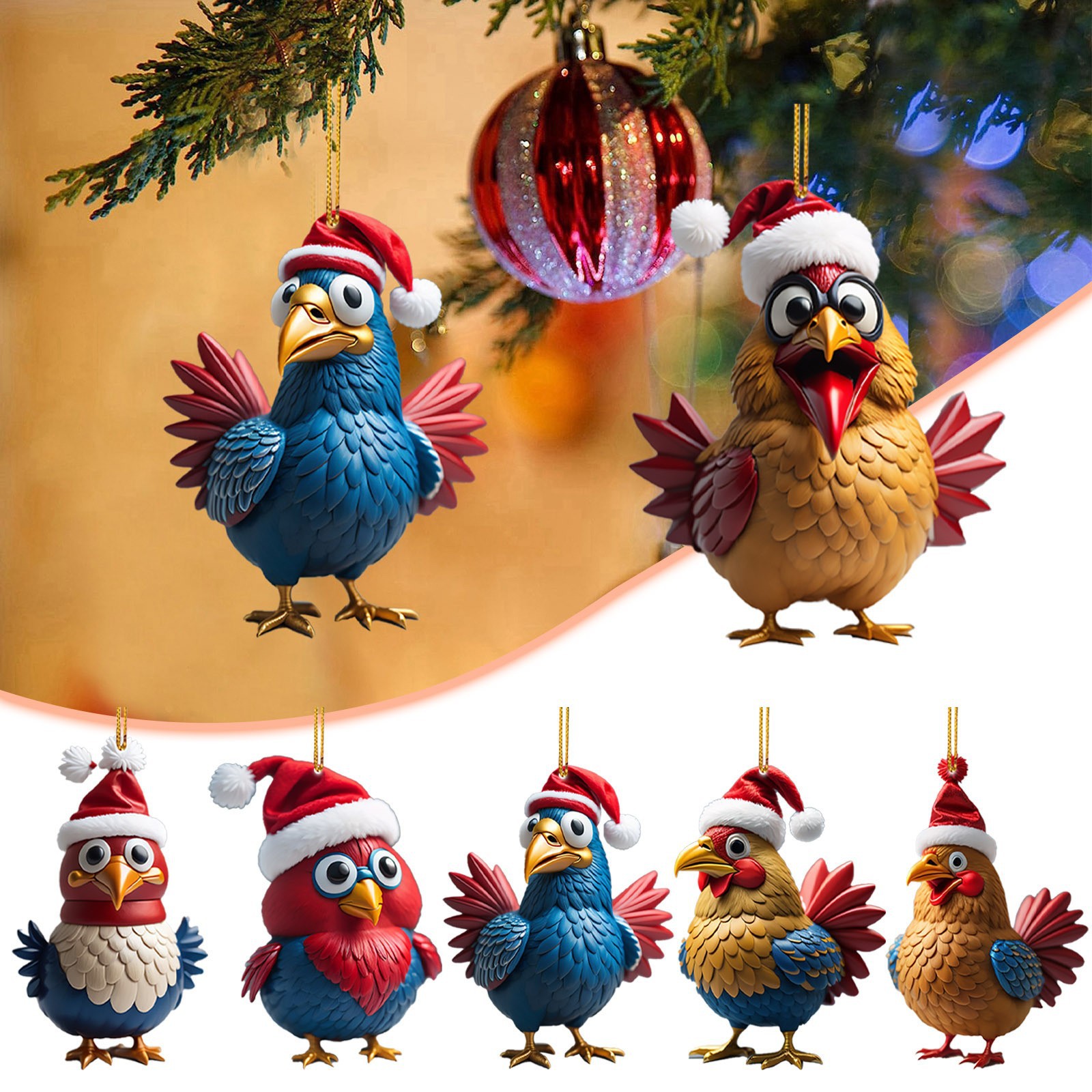 Transfrontière Nouvelle Arrivée De Noël Créatif Animal Poulet Coq Série Pendentif Arbre De Noël Pendentif Acrylique Accrocher Décorations display picture 3