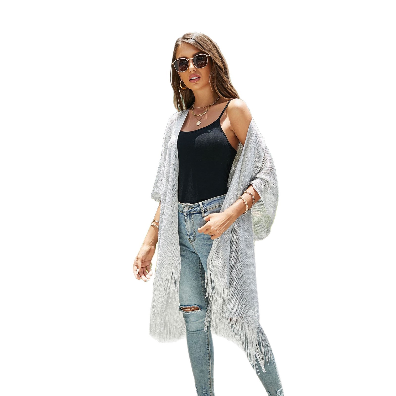 2021 europeo y americano playa bikini chaqueta sexy borla chal mujeres de punto estilo cubo protección solar blusa