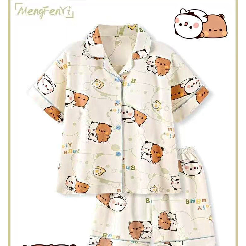 New Cute One-Piece Cotton Pajamas for Women, Summer Short-Sleeve Shorts Loungewear Set for Students, Cross-Border New Cute One-Piece Cotton Pajamas for Women, Summer Short-Sleeve Shorts Loungewear Set for Students, Cross-Border
