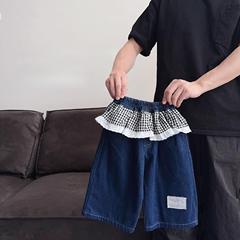 女童牛仔裤秋季新款2025女宝中小童潮格子花边屁帘假两件直筒长裤