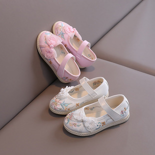 Chinese Embroidered Shoes Girls' Old Beijing Bow Velcro Velcro Shoes Ethnic Style Ancient Embroidered Shoes