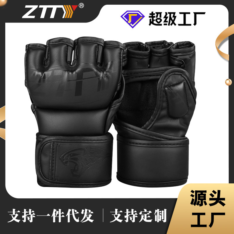 Guantes de entrenamiento de lucha MMA Sanda de venta directa de fábrica ZTTY, serie UFC, guantes de combate profesionales de medio dedo