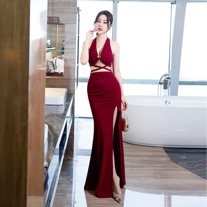 Night Bar Clothes Sexy Spice Girl Hollow Neck Skirt Pure Desire Elegant Skirt Night Head Shop Temptation Sheath Slim Dress