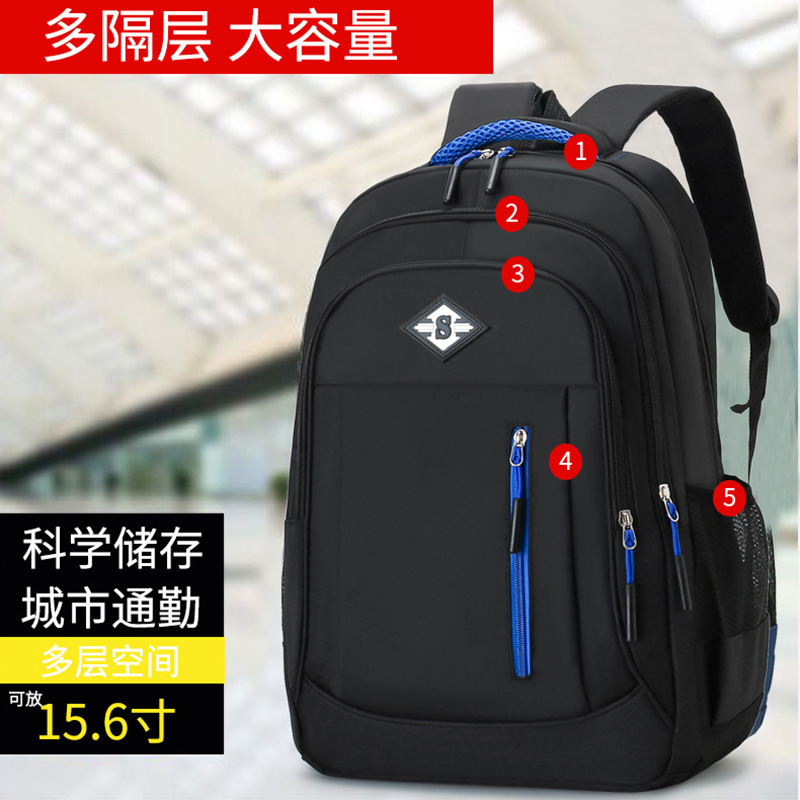 Bolsa para computadora de nailon de negocios para hombres con carga USB, mochila de gran capacidad, reducción de carga al aire libre, mochila escolar para estudiantes de secundaria