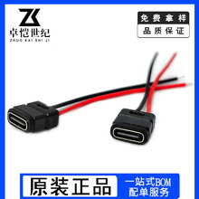 TypeC 2P防水母座USB焊線式注塑2焊點防水膠圈type-c連接器帶線