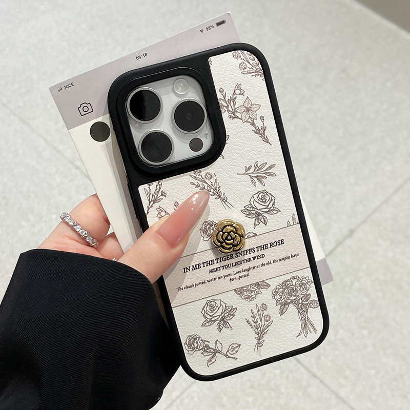 适用iPhone16/17Promax手机壳小香风山茶花苹果15/14侧边贴皮全包|undefined