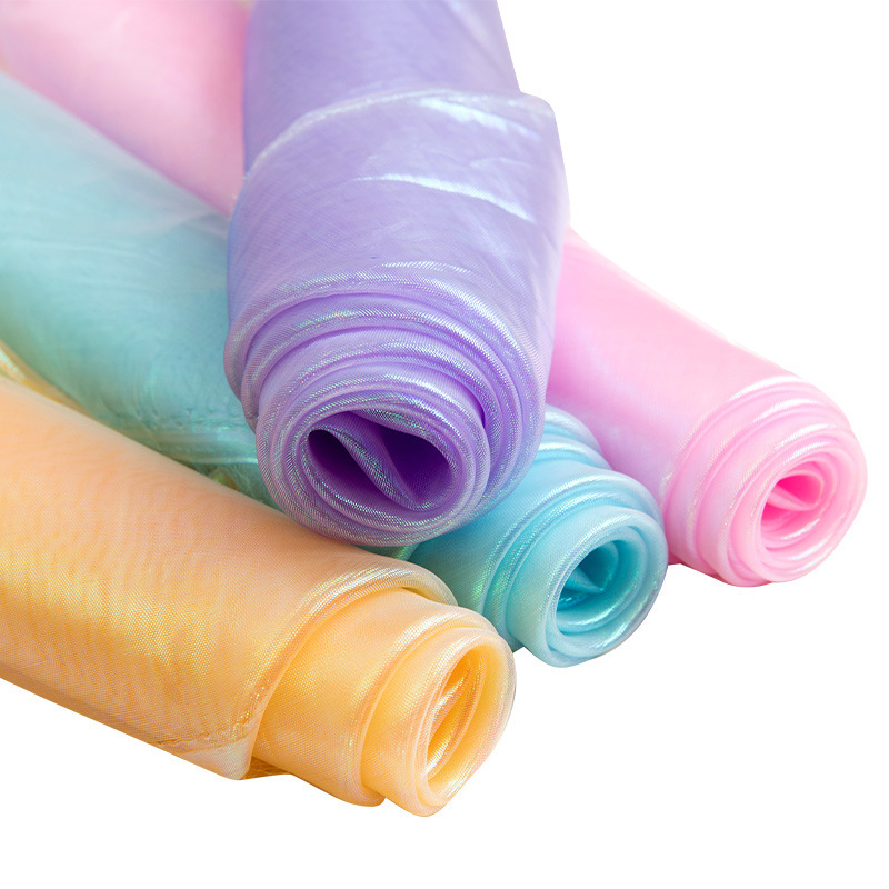 幻彩镭射网孔玻璃纱七彩彩纱网格荧光舞台服装演出网纱布料透明