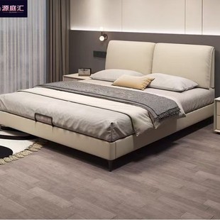 Bed for Home Bedroom Light Luxury Smart Leather Bed Italian Style High-End Ultra-Thin Bedside Douyin Popular Double Bed Furniture