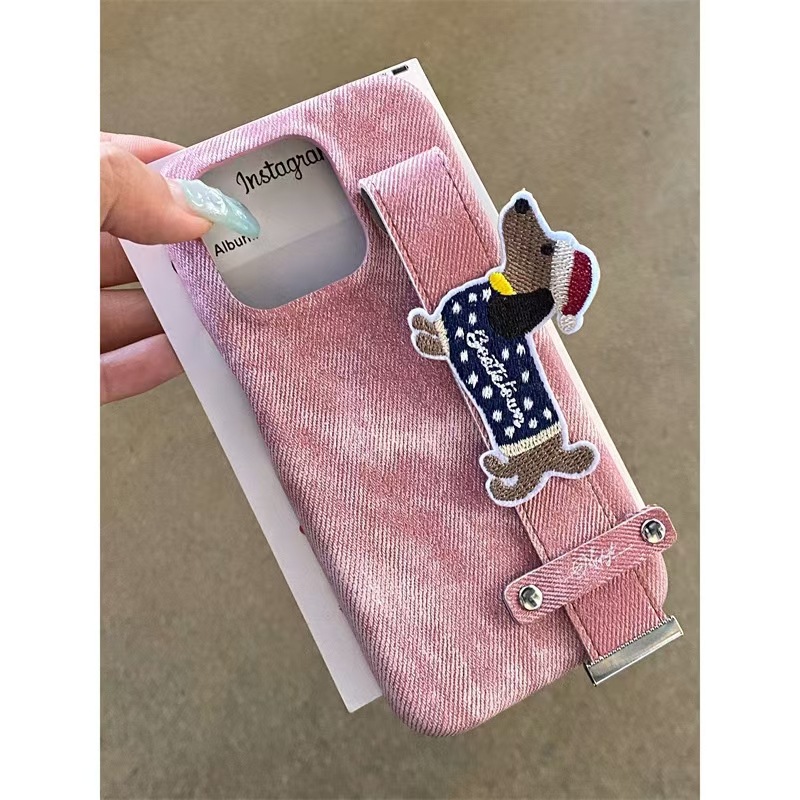 Ins nueva pulsera de perro salchicha de color sólido para iPhone 15ProMax funda para teléfono móvil 14 Apple 13Pro Mujer 12